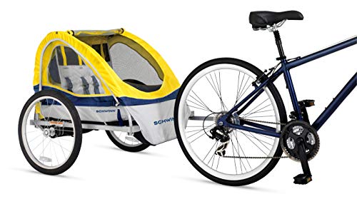Child Bike Trailer for 2 Kids, 20-Inch Tires, Canopy - Yellow/Grey
