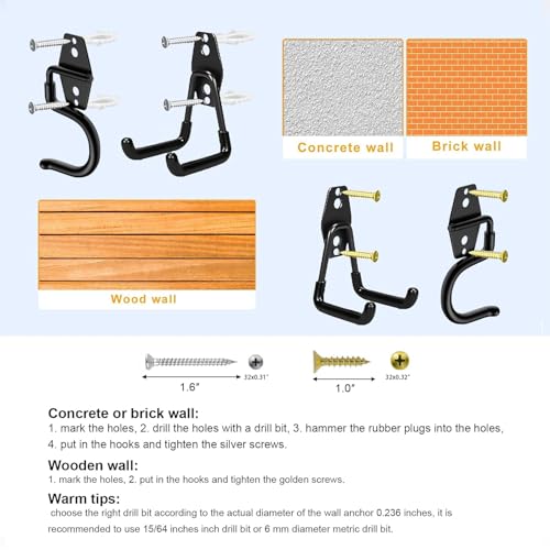 20 Pcs Heavy Duty Garage Hooks ? Garage Wall Hooks for Hanging Ladders, Bikes, Garden Tools, Hose with Anti-Slip Coating