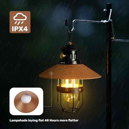 Metal LED Retro Camping Lantern, 2-in-1 Hanging/Standing, Dimmable, 3500mAh Rechargeable, Water Resistant, Brown