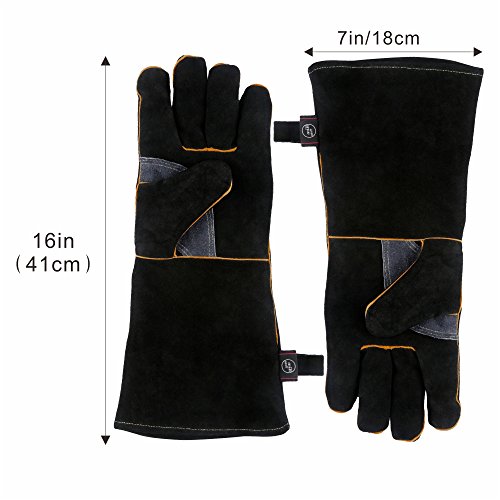 Extreme Heat/Fire Resistant Gloves Leather with Kevlar Stitching, Mitts Perfect for Welding/Oven/Grill/BBQ/Mig/Fireplace/Stove/Pot Holder/Tig Welder/Animal Handling
