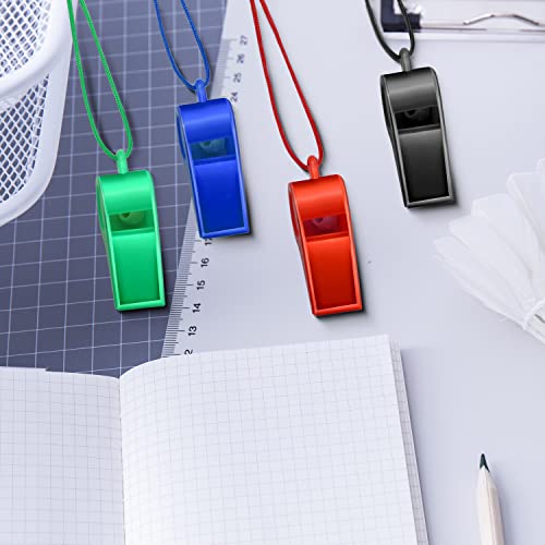 4-Pack Plastic Sports Whistles with Lanyards - Loud Crisp Sound for Coaches