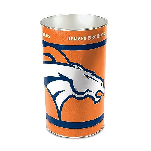 Denver Broncos Metal Wastebasket - 15" Tall, Tapered Design