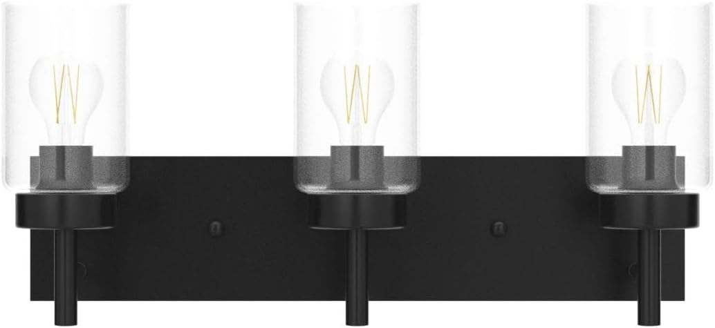 Modern Black 3-Light Bathroom Vanity Light Fixture with Clear Glass Shades - 2 Pack