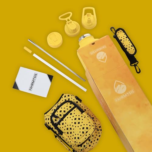 FAHRMOSIS 64 Oz Insulated Water Bottle with Sleeve and 3 Lids - Yellow