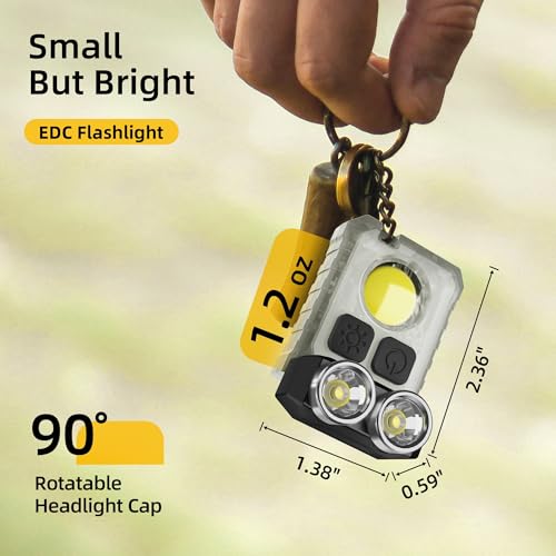 CLAKAP Rechargeable EDC Flashlight, 2Pack 1200LM Keychain Flashlight with COB Floodlight, 11 Modes Magnetic Small Flashlight 90¡ÆHead Swivels Portable Mini Pocket Light with Clip for Camping, Outdoor