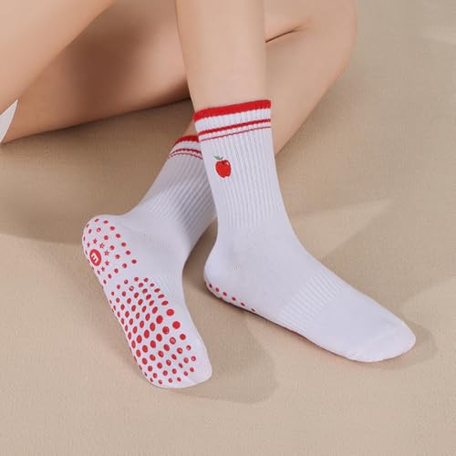 Non-Slip Yoga Socks for Women - Breathable Pilates Crew Grip - Apple