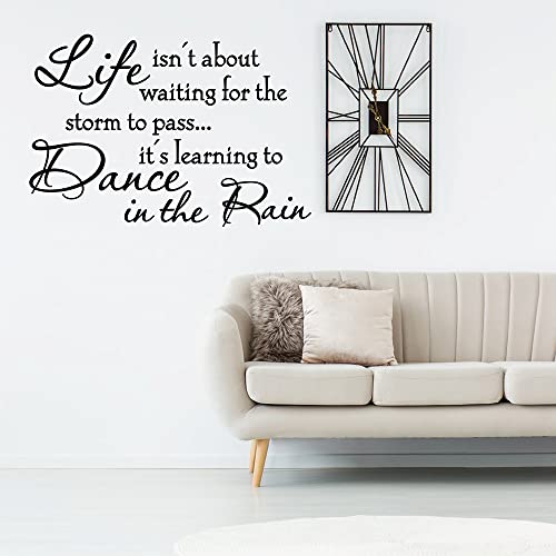 Life Isnt About Waiting for The Storm to Pass Its Learning to Dance in The Rain Vinyl Wall Decals Wall Decor Inspirational Vinyl Wall Art Sayings Inspirational Quotes(22.2"W x15.2"H Black)
