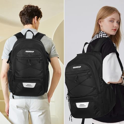 Grandup Basketball Backpack Black Honeycomb with Ball & Shoe Compartments, 28L Sports Bag