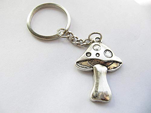 Antique Silver Mushroom Charm Keychain - Handmade Plant Jewelry