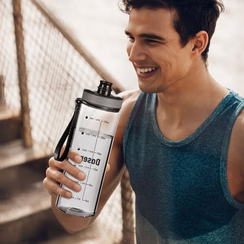 28 oz Clear Water Bottle with Time Marker - Black