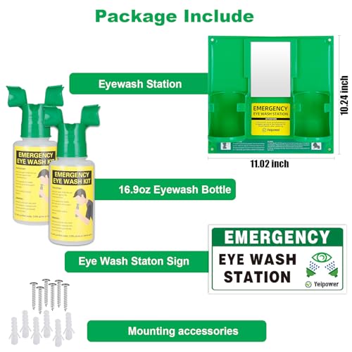 Portable Eyewash Station OSHA-Approved - Upgraded Emergency Eye Wash Bottles Flush Kit Clean Both Eyes Simultaneously Wall Mounted 16oz £¨No Solution£©