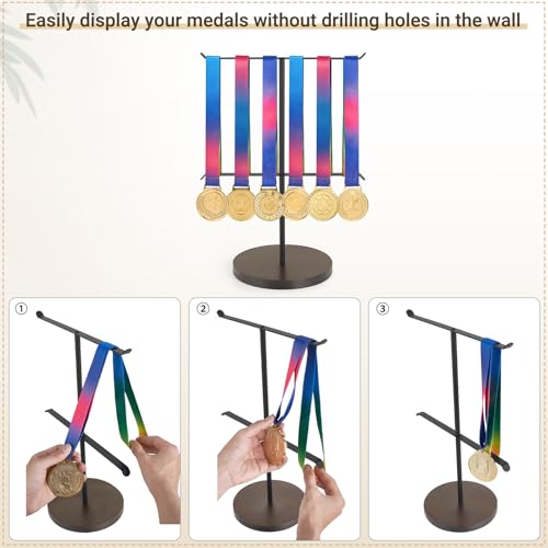 Medal Display Rack - 12x16 Inch Metal & Wood Holder for Awards