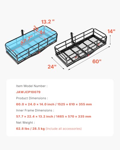 Hitch Cargo Carrier 60x24x14 in - 500lbs Capacity, Steel Rack