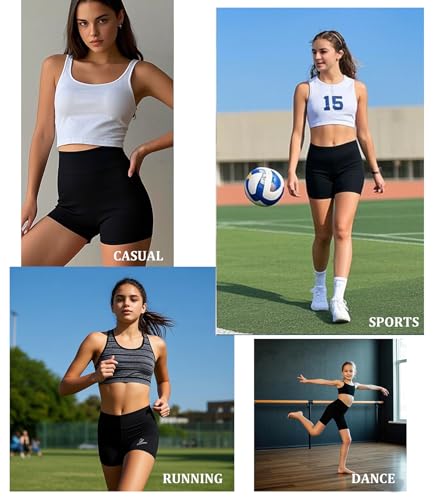 High Waisted Athletic Bike Shorts for Girls - 5" Black, Large-X-Large