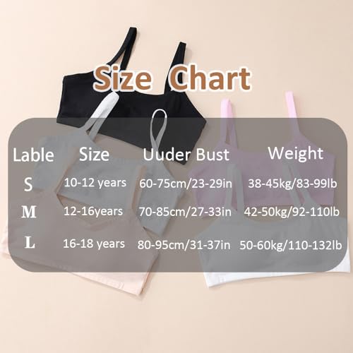 YoBeLove Teen Girls 5 Pack Cotton Wireless Sports Bras - Multicolor 12-16 Years