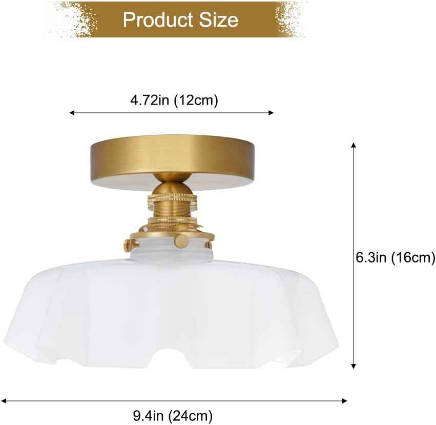 Vintage Pink Flush Mount Ceiling Light - Brass Semi-Flush Fixture with Flower Glass Shade for Small Rooms & Hallways