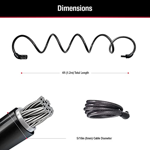 4-Foot Combination Cable Bike Lock - 5/16" Braided Steel