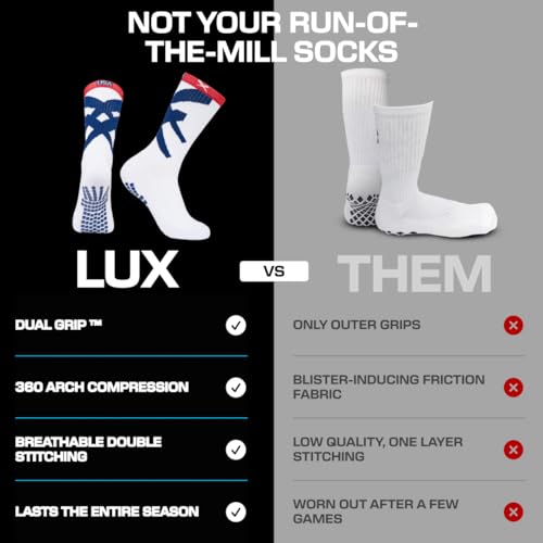 LUX Sports Soccer Grip Socks Medium White, Red & Blue - USA Calf Support