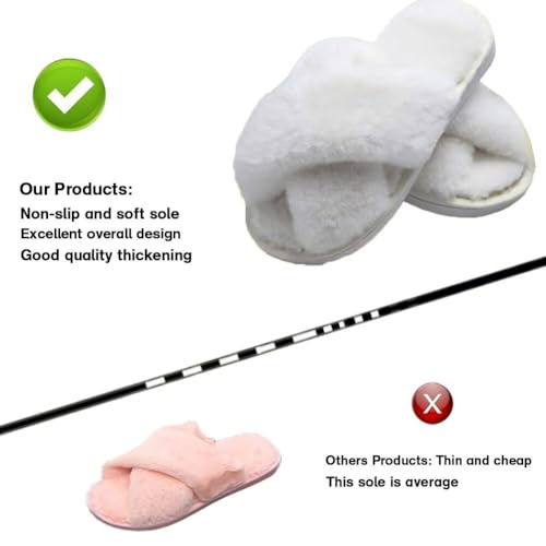 LightFun 4-5 Kid Beige Fuzzy Fur Slippers Open Toe Cross Band Flip Flops for Girls – Indoor/Outdoor
