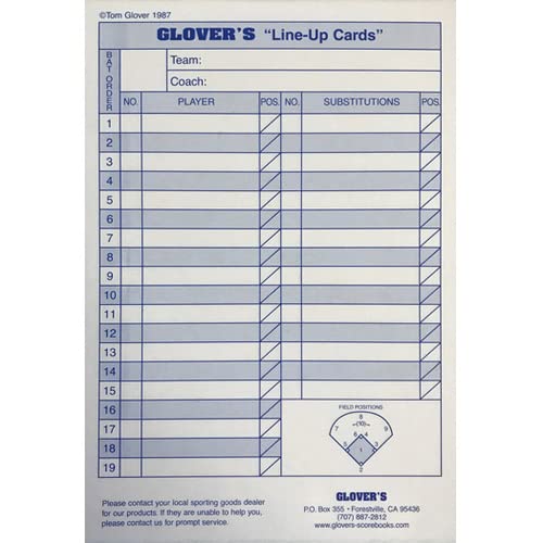 Large Baseball/Softball Line-Up Cards - 35 Carbonless Sheets
