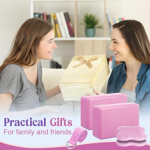 Yoga Block and Knee Pad Set with Strap - 5 Pcs - Pink