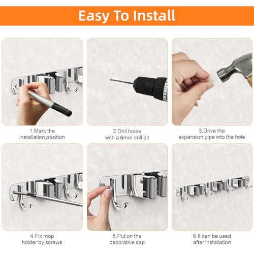 2 Pack Mop and Broom Holder Wall Mount, Non-slip Broom Hanger, Heavy Duty Mop Broom Organizer for Kitchen Garden Garage Laundry Room Wall Decor Organization and Storage Silver 3R4H