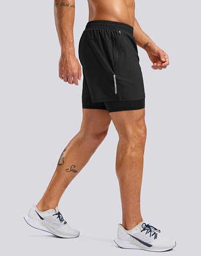 Pudolla Men’s 7" Running Shorts with Zip Pockets, 2-in-1 Quick-Dry Liner