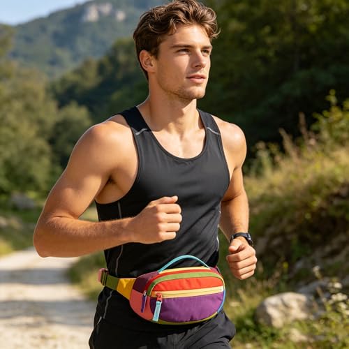 W WINTMING Retro Fanny Pack for Women Men Purple – 2 Pockets, Color-Block Waist Bag