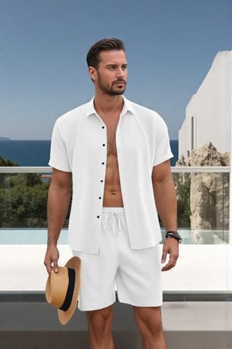 Lfggick Men's White 2-Piece Summer Beach Outfit Set XX-Large