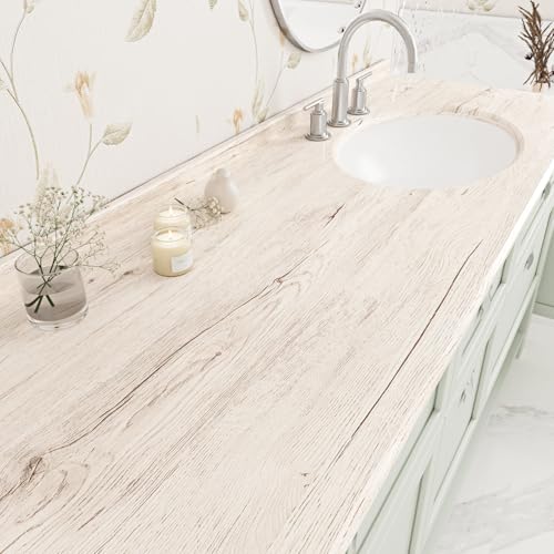 Wallercity Oak Wood Grain Contact Paper for Kitchen Countertops Light Wood Peel and Stick Wallpaper for Table Tops Desk Vinyl Self Adhesive Waterproof Wall Paper for Countertop Cabinets 15.8''x78.7''