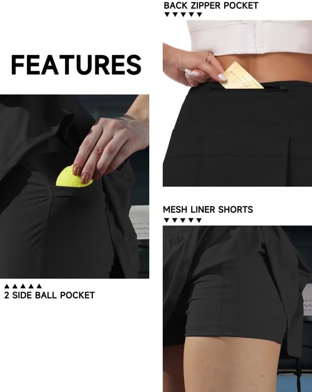 Skiennix Women's Tennis Skirts - High Waisted Athletic Golf Skorts with Pockets & Built-In Shorts