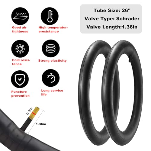 LEFELWEL 2-Pack 26x2.125 Inch Cruiser Bike Tires (Black) with 2 Inner Tubes & Levers