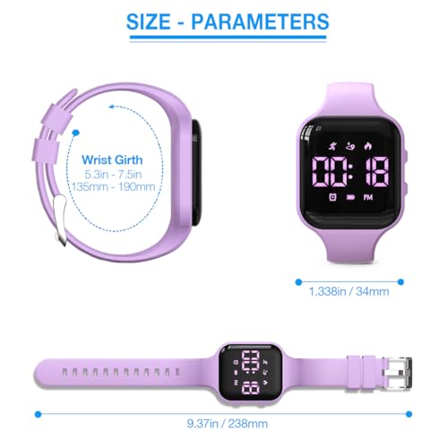 Kids' Digital Sport Pedometer Watch - Waterproof, Purple
