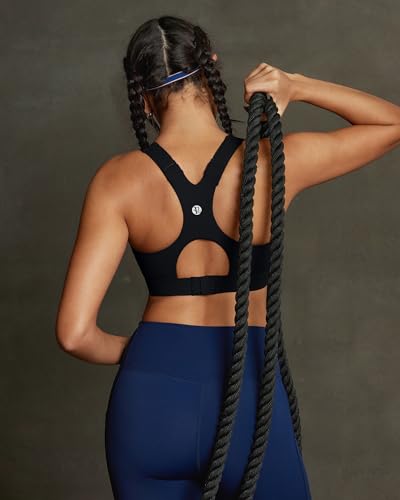 RUNNING GIRL High Support Sports Bra for Women Large Black, Adjustable Racerback with Hook Closure