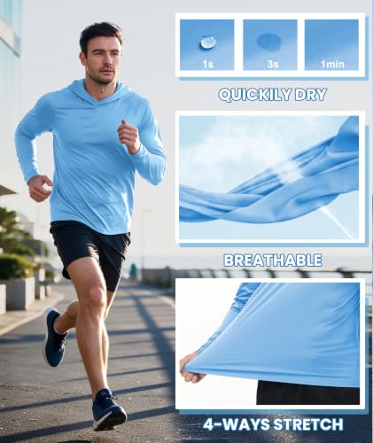 Men's Sun Protection Hoodie UPF 50+ Long Sleeve Sweatshirt - Medium/Dark Red/Army Green/Light Grey/Dark Blue/Black - ZITY 5 Pack