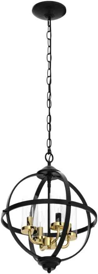 Rustic 14" Farmhouse Chandelier - Vintage Black & Gold 3-Light Pendant Light for Kitchen, Dining Room & Entryway