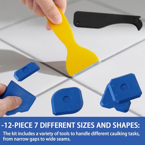 Caulk Tool Kit - 12-Piece Plastic Silicone Caulking Tools for Tile Sealing & Grouting Silicone Finishing Tools for Tile and Grout Smoothing(Blue)