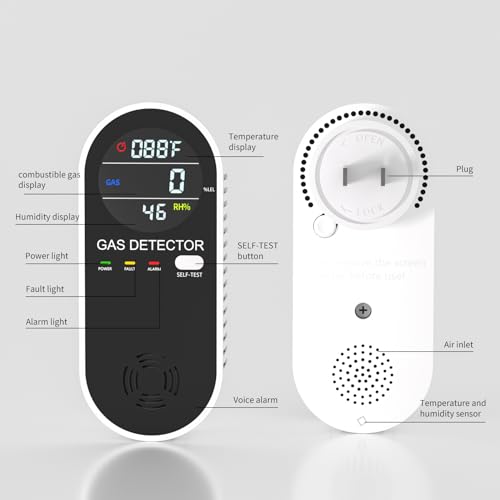 Natural Propane Gas Detector,3 in 1 Plug-in Combustible Gas Leak Detector Monitor(Gas, Temperature and Humidity Display) for Home & RV Leak Alarm for LNG, LPG, Methane (1)