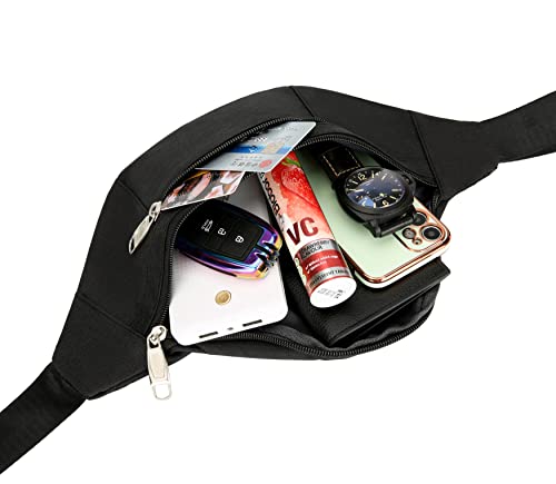 Waist Pack Bag - Unisex Fanny Pack for Workout, Travel, Running - Black