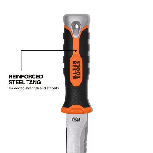 KLEIN TOOLS DK16 Double-Edged Duct Knife, Serrated Stainless Steel Blade, Designed for Duct Board and Insulation, Fixed Blade Knife with Sheath, 5-1/2-Inch