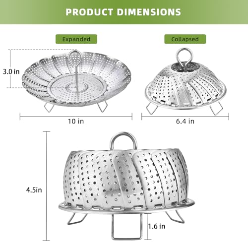 Premium Stainless Steel Vegetable Steamer Basket - Expandable 6.4" to 10"