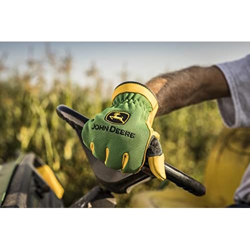 John Deere JD00008-XL Men's Top Grain Deerskin Leather Driver Gloves, Abrasion Resistant, Tan, Water Resistant, Green