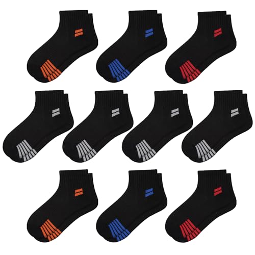 Comfoex 10 Pairs Kids Athletic Socks 7-10 Years Black Quarter Socks