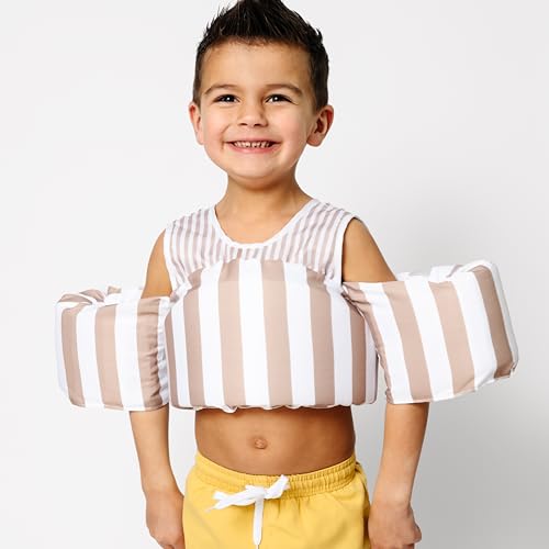 Toddler Life Vest with Colorblock Design - Tan Stripe, USCG Approved, Adjustable for Boys & Girls