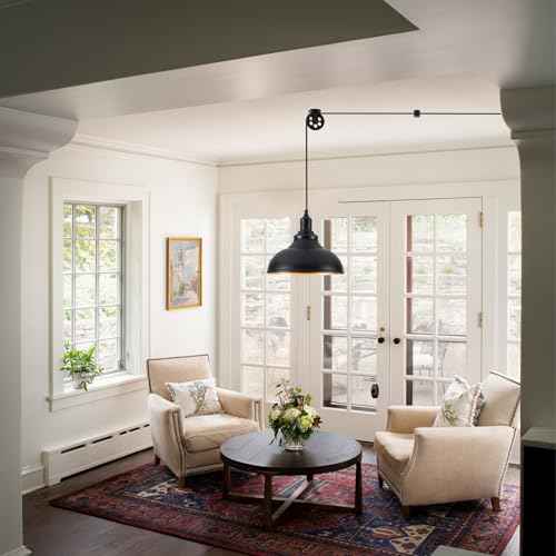 Black Pendant Light Hanging Lamps for Living Room Plug in 15FT Dimmable Switch Adjustable Pulley Hanging Lights with Cord for Kitchen Bedroom 2 Pack