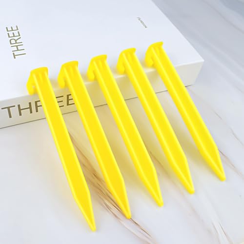 10 Pack Heavy Duty Plastic Tent Stakes - Yellow Camping & Garden Pegs