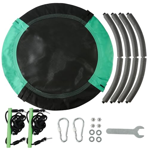 YSEJOMP 40 Inch Diameter Round Oxford Tree Saucer Swing with Handrails - Black and Dark Green
