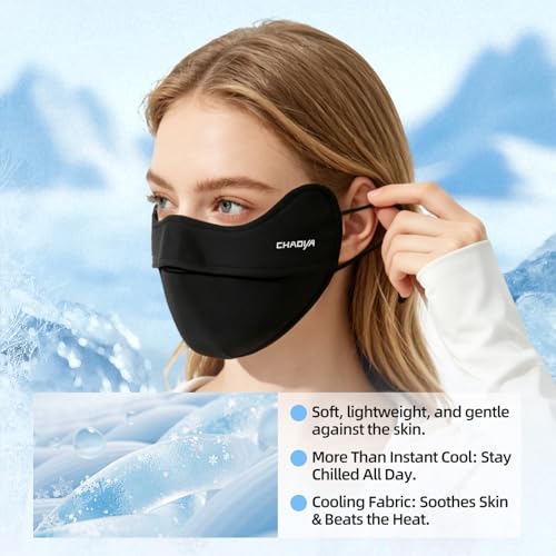 UPF 50+ UV Sun Protection Face Mask - Black, Breathable Cooling Cover