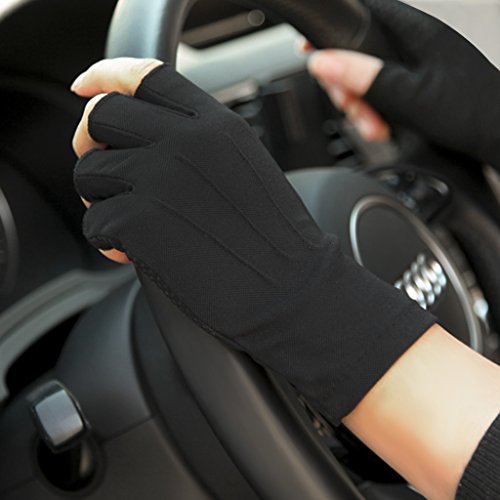 Lightweight Summer Fingerless Gloves - UV Protection, Black