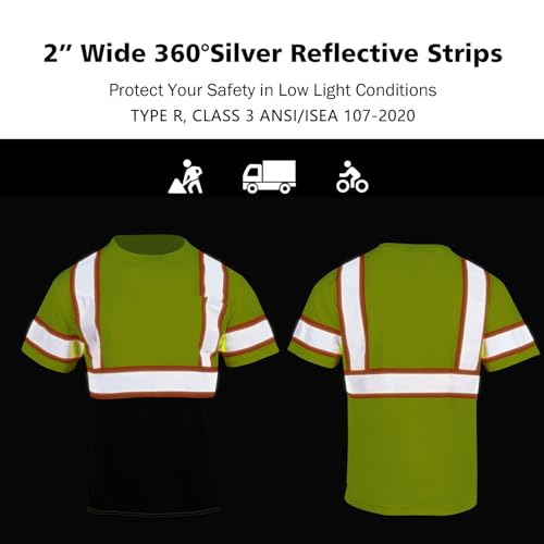 VENDACE 3pcs Safety Reflective High Visibility Shirts for Men ANSI Class 3 Hi Vis Construction Work T Shirts Short Sleeve